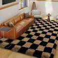 thumbnail image 3 of Conbriboy Checkered Rug 5x7ft For Living Room, Black Camel Shag Rug Washable Non-Slip Large Area Rug Super Soft Fuzzy Carpet Fluffy Rugs For Bedroom Kids Room Nursery, Dorm Home Decor, 3 of 9