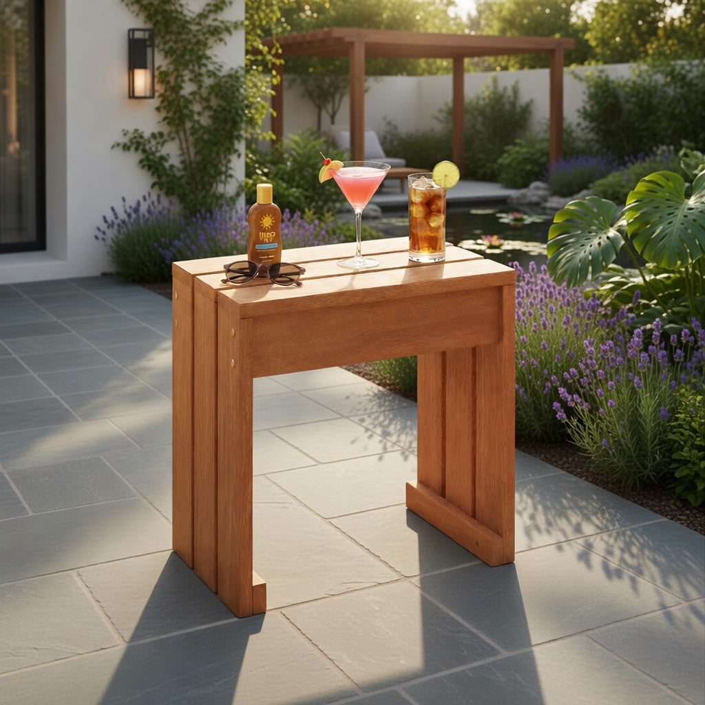 Hommoo Wood Backless Garden Bench for Patio, Balcony & Indoor Use, Compact Single-Seat Outdoor Bench, Easy Assembly, Natural