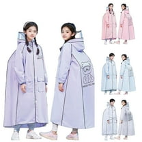 Gelikeya Kids Rain Poncho Hooded Raincoat Boys Girls 10-16 Years Cartoon Bear Waterproof Reusable Outdoor Rain Wear (Light Purple, 14-16 Years)