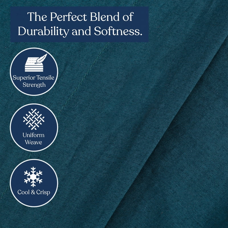 Delara Organic Cotton Percale Queen Flat Sheet, 400 TC GOTS Certified, Smooth Moisture-Wicking Soft Breathable Bedding, Midnight Blue 96"x105"