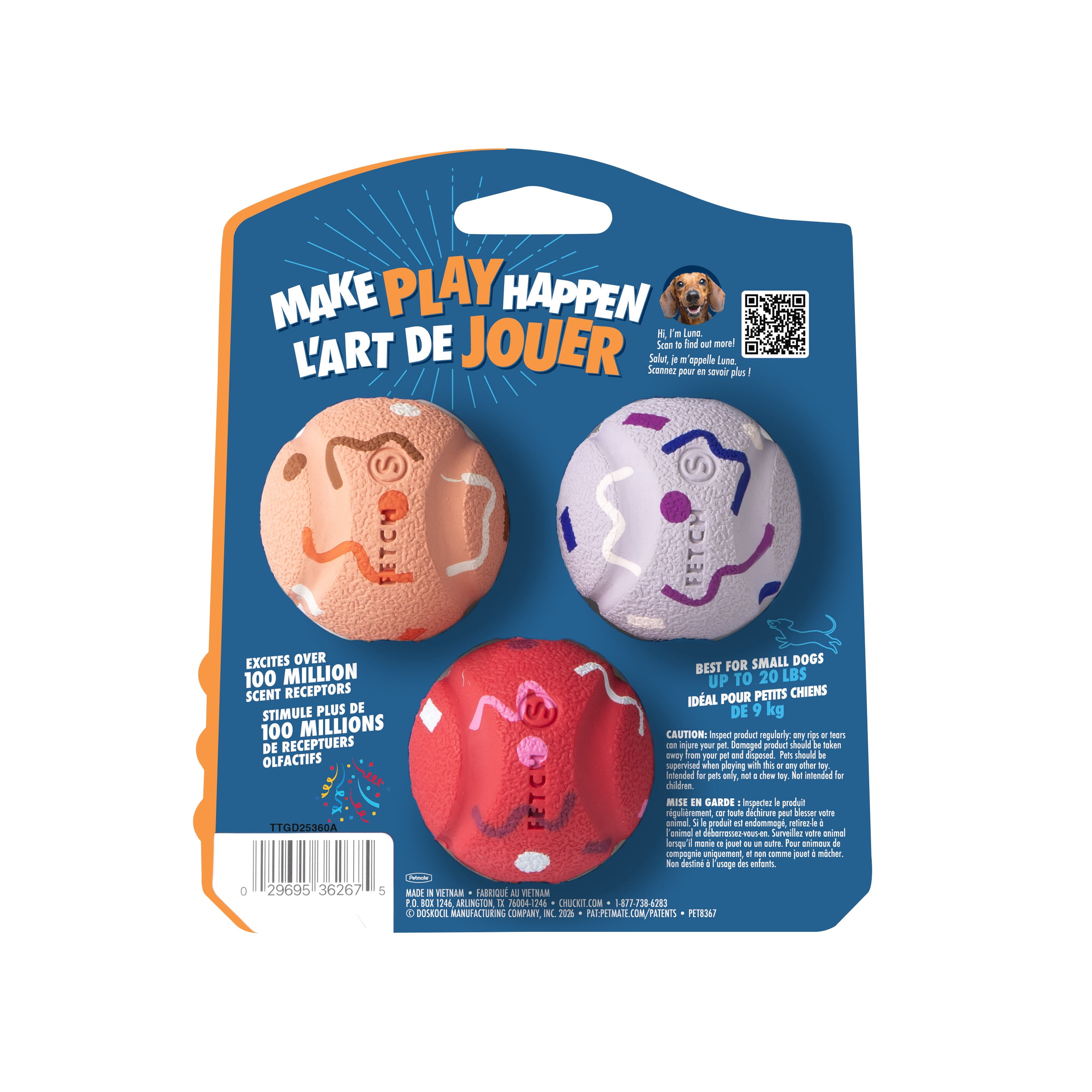 Chuckit! Birthday Fetch Medley Dog Balls, Small 2", Pack of 3 – Birthday‑Scented Rubber Fetch Toys for Dogs Up to 20 lb