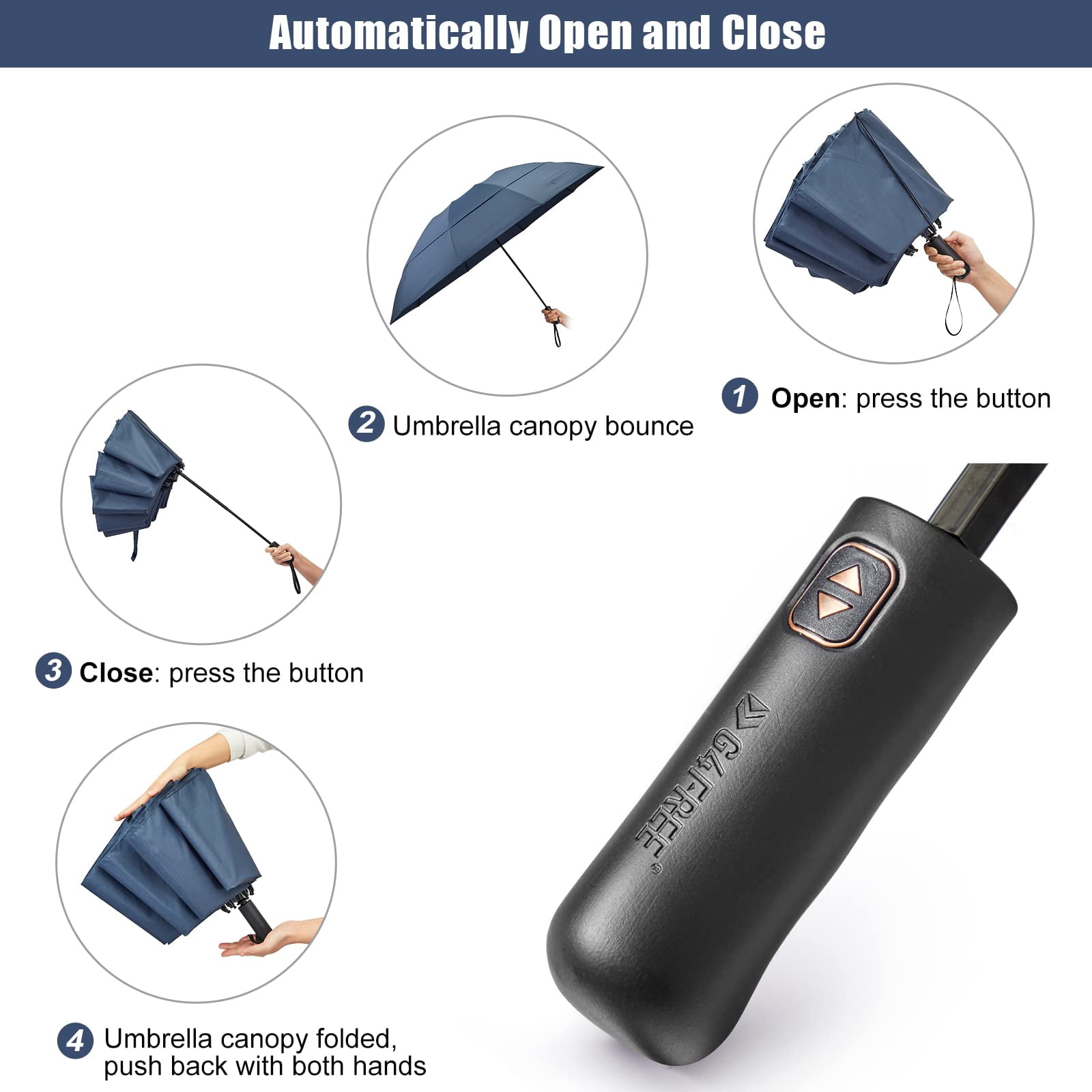 G4Free 42/46/54/62 Inch Large Golf Umbrella Compact Reverse Travel Umbrella 10 Ribs Windproof for Rain Double Canopy Automatic Open Close