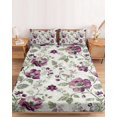 thumbnail image 2 of King Size Fitted Sheet Set - Spring Floral 3 Piece Bedding Sets 16" Deep Pocket Fitted Sheet with 2 Pillowcases, Red Flowers Leaves Botanical Vintage Beige Brushed Microfiber Hotel Luxury Bed Sheets, 2 of 9