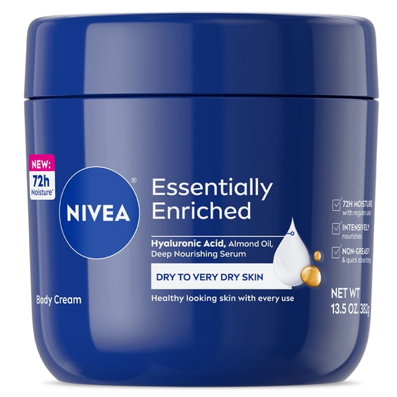 NIVEA Essentially Enriched Body Cream for Dry to Very Dry Skin, 72 Hour Moisturizer, 13.5 oz