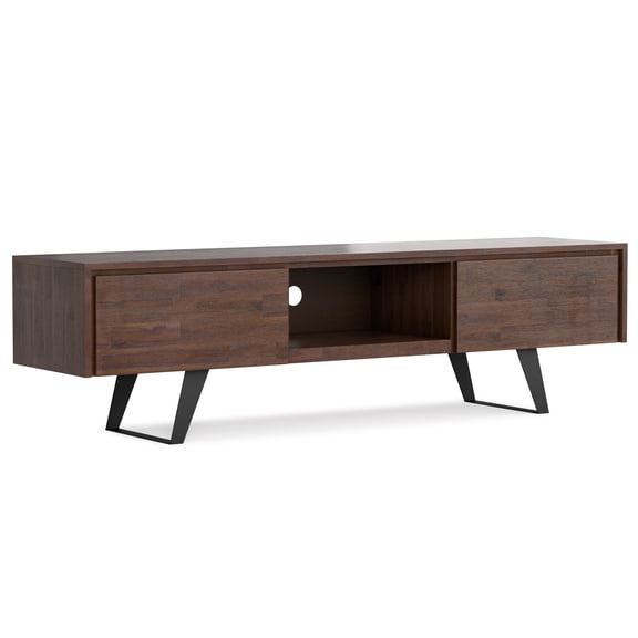 Lowry 72 inch Wide Solid Wood TV Stand in Distressed Charcoal Brown For TVs up to 80 inches