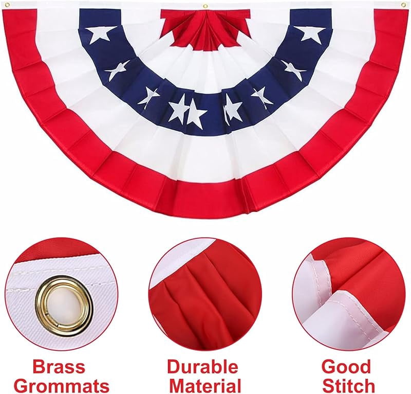 American Pleated Fan Flag, 3 x 1.5 Ft USA Patriotic Half Fan Bunting, Indoor Outdoor 4th of July Memorial Day 250th Anniversary Decorations (12 Pcs)