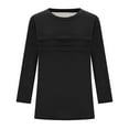 thumbnail image 4 of Womens Tops Plus Size 3/4 Sleeve Round Neck Wrinkled T-shirt Loose-fitting Cropped Sleeve Top Black XXL, 4 of 6