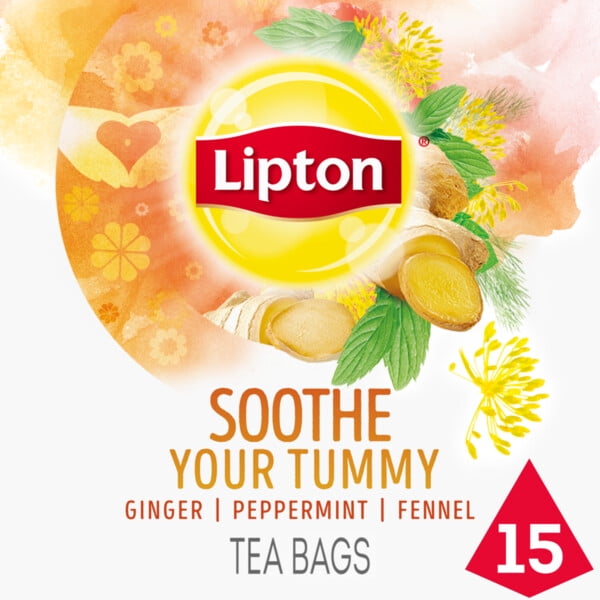 Lipton Soothe Your Tummy Herbal Supplement Tea Bags Ginger, Peppermint