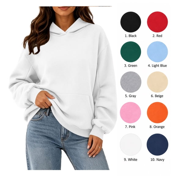 XRoczxe Women's Pullover Hoodie, Long Sleeve Fleece Sweatshirt with Kangaroo Pocket, Soft Casual Loose Fit Hooded Top for Fall Winter Lounge & Daily Wear