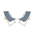 thumbnail image 4 of 2PCS Dark Blue Stripe Populus Wood Sling Folding Chaise Lounge Chair, 4 of 11