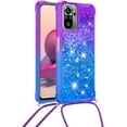 thumbnail image 2 of Xiaomi Redmi Note 10 4G (Not 5G) Cute Case with Strap Crossbody Gradient Quicksand Bling Sparkle Flowing Liquid Floating with Neck Cord Lanyard Strap Case for Redmi Note 10S LSGS Purple Navy, 2 of 14