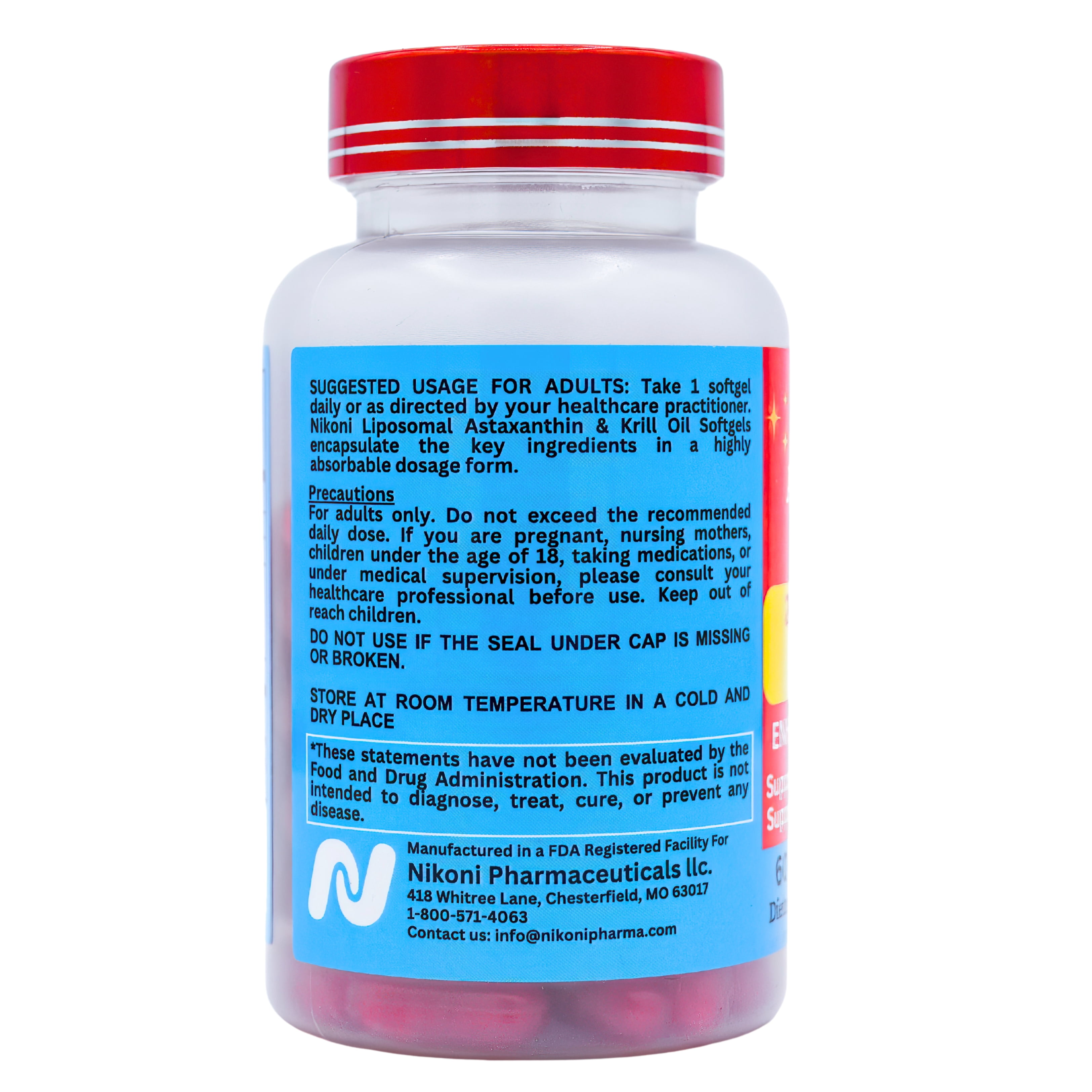 Nikoni Liposomal Astaxanthin & Krill Oil 24 mg Antioxidant with Omega-3s Supports Cellular, Joint, and Heart Health 240 Softgels