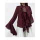 thumbnail image 4 of Blusas Casuales para Mujer, con Mangas Acampanadas, Cuello Alto y Volantes, Camisa de Verano A para Vacaciones. Vino Tinto XXL, 4 of 10