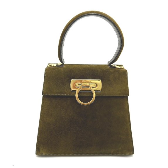 Pre-Owned Salvatore Ferragamo Gancini handbag in brown suede for women (Fair)