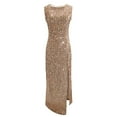 thumbnail image 5 of IROINNID Deals Maxi Dress for Women Casual Dress Evening Dress Sexy Split V-neck Sequin Sleeveless Summer Sequin Dress,Gold, 5 of 5
