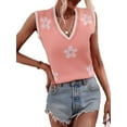 thumbnail image 3 of hirigin Women Knitted Loose Tank Tops Summer Casual Floral Print V-neck Sleeveless T-shirt for Streetwear Club Wear, 3 of 8