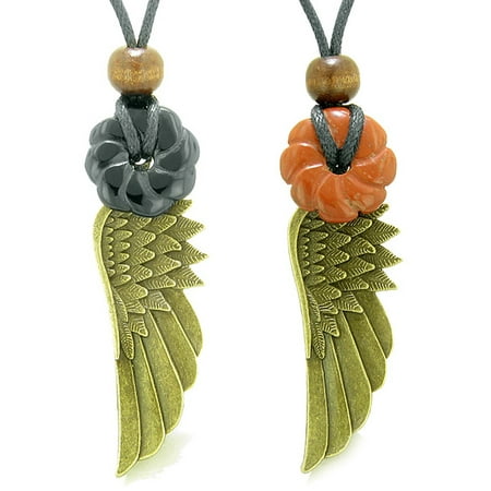 Guardian Angel Wings Amulets Love Couples or Best Friends Agate Red Jasper Celtic Flower Donut