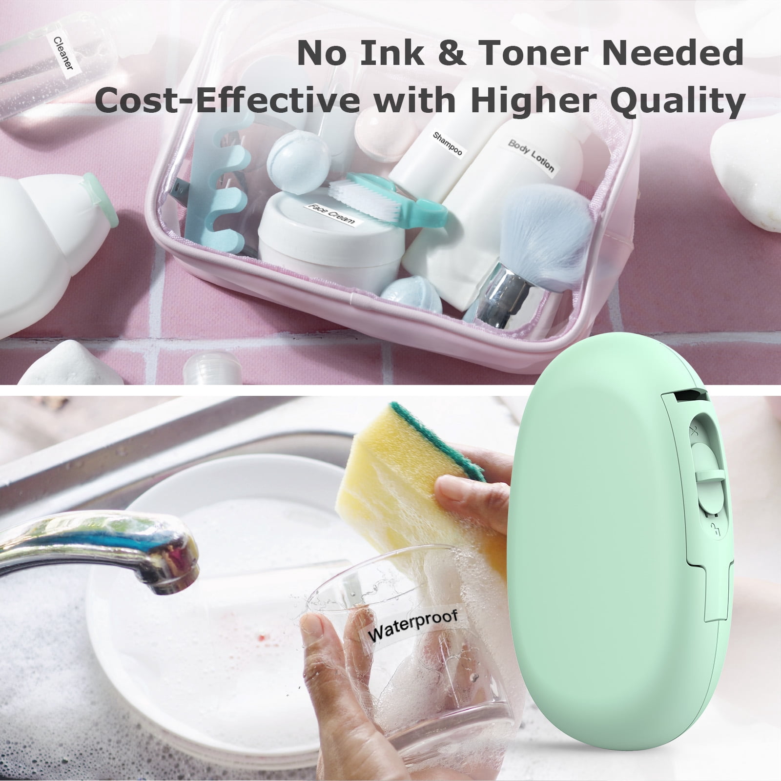 SUPVAN E10 Mini Bluetooth Label Maker Machine with 3 Tapes,Versatile App with 40+ Fonts and 600+ Icons, Green