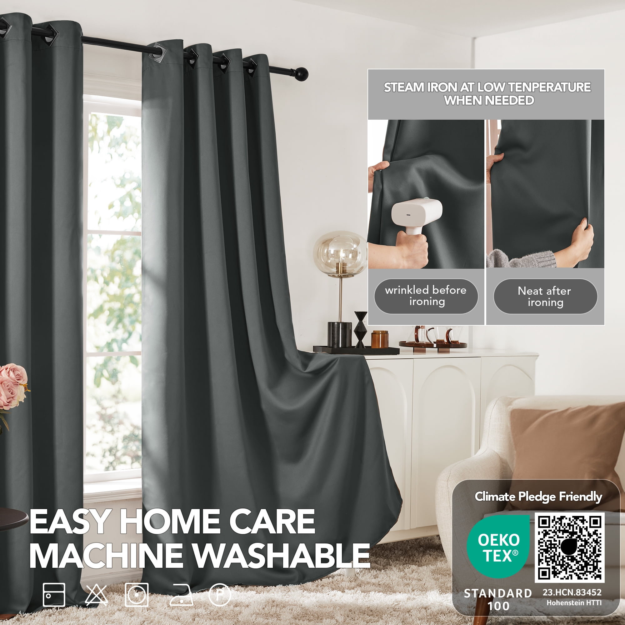 Deconovo Gray Thermal Insulated Blackout Solid Grommet Room Darkening Curtains for Living Room, 52"x72", 2 Panels