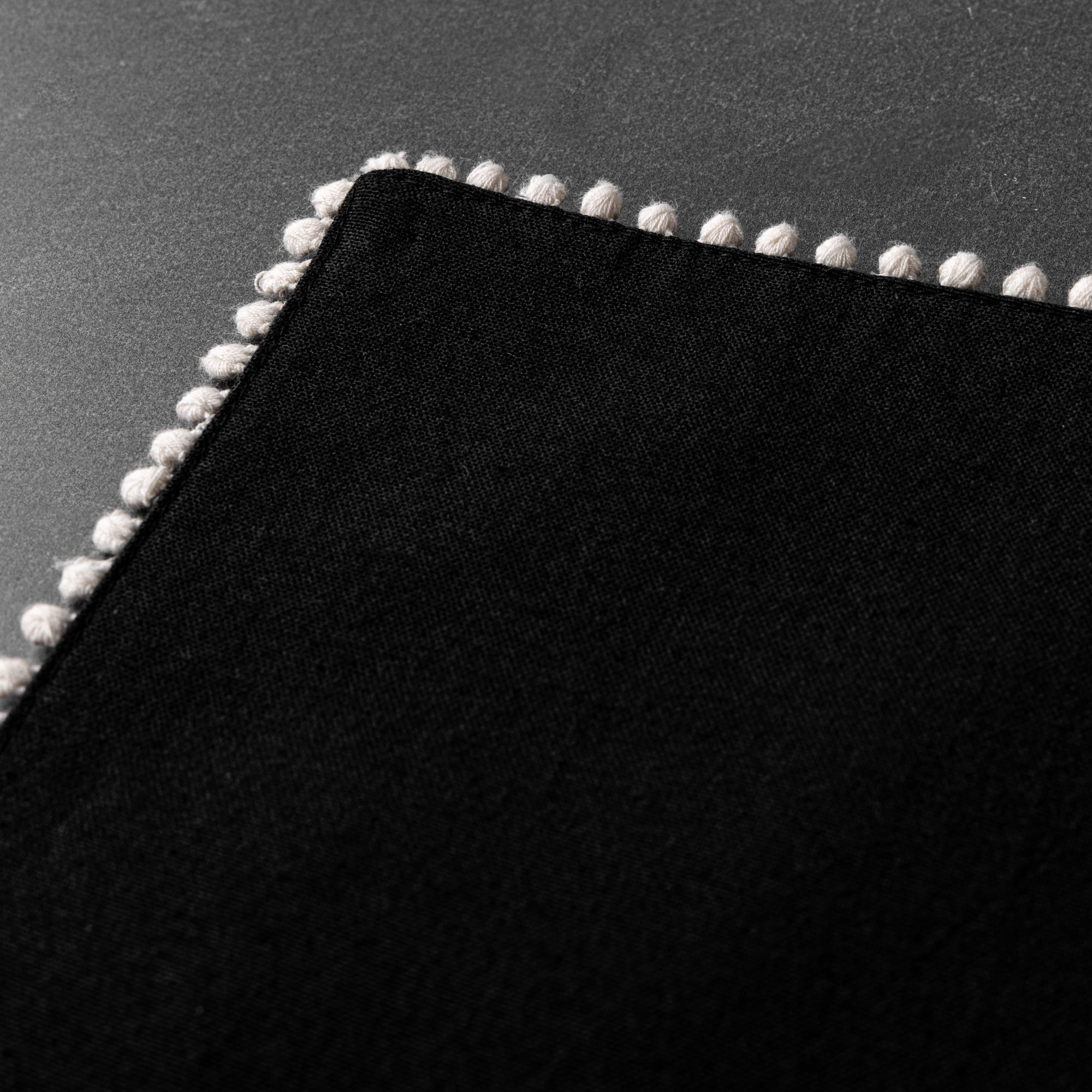 Thyme & Table Placemat, Ivory with Black Pom Pom Trim, 14 x 19"