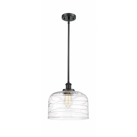 916-1S-BK-G713-L-Innovations Lighting-Bell - 1 Light Stem Hung Mini Pendant In Industrial Style-10 Inches Tall and 12 Inches Wide-Matte Black