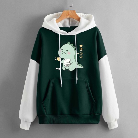 Women's Hoodies Sweatshirts Dynamic Cute Dinosaur Print Long Sleeve Hoodie for Everyday Comfort Green XL