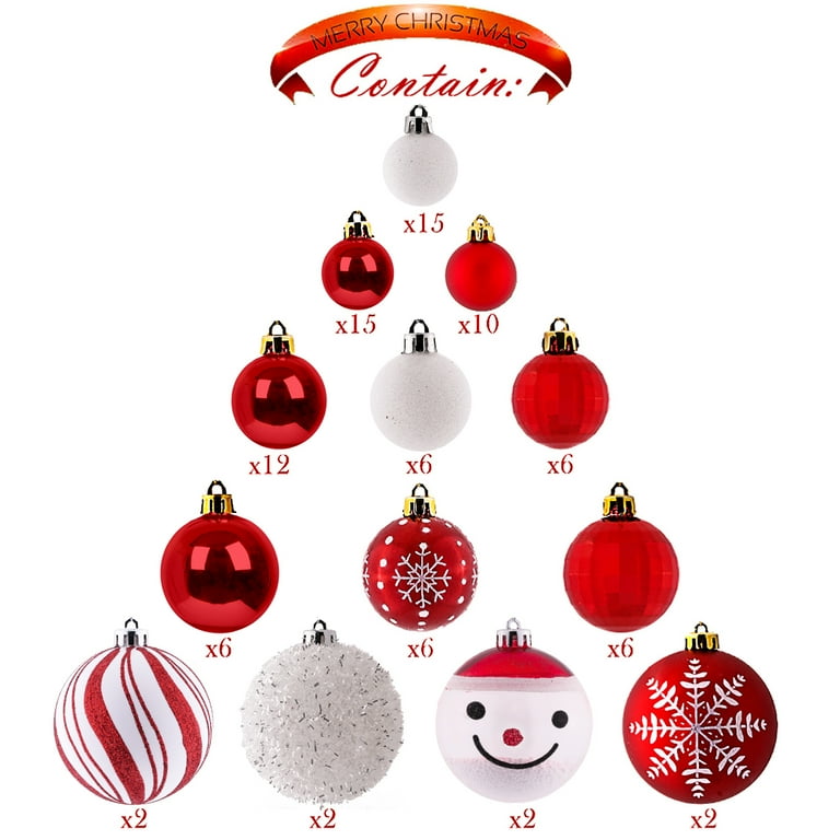 Valery Madelyn Christmas Ornaments Set, 155ct Red and White Shatterproof  Christmas Tree Decorations Set, Traditional Red and Silver Decorative  Hanging