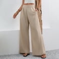 thumbnail image 4 of Olyvenn Stylish Women's Wide Leg Palazzo Pants High Elastic Waist Casual Work Pants Flowy Dress Trousers with Pockets Khaki L, 4 of 5