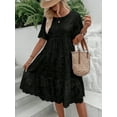 thumbnail image 2 of Button Down Dress For Women, Eyelet Easter Dress Embroidery Lace V Neck Bell Short Sleeve Boho Beach Wedding Guest Midi Dresses Rustic Dresses Bride Shower Dresses Maxi Dresses (S, Black) ZMTing, 2 of 4