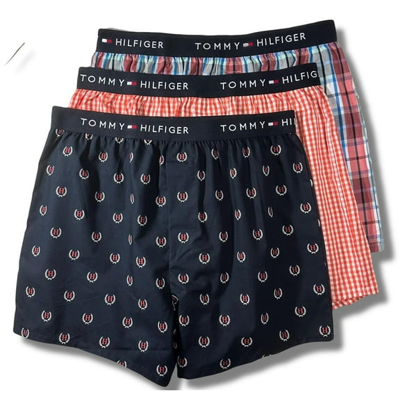 TOMMY HILFIGER MEN X3 - 243 REGATTA MEDIUM- 3 PACK SLIM WOVEN BOXER UNDERWEAR