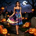 thumbnail image 4 of Halloween Dresses for Women Sleeveless Casual Printed Retro Plus Size Dress For Cocktail Holiday Occasions, 4 of 5