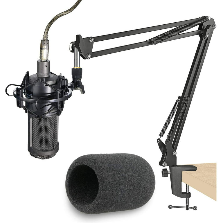 Audio-Technica AT2020 Mic Boom Arm with Foam Windscreen, Suspension Boom  Scissor Arm Stand with Pop Filter Cover for Audio-Technica AT2020  Microphone