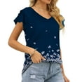 thumbnail image 5 of SHOPESSA Womens Tops Summer Fashion V-neck T-Shirt Flounces Short Sleeve Casual Loose Fit Tee Shirts Blouse Print Shirt, 5 of 7