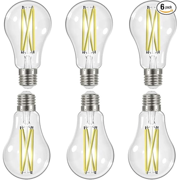 12.5W LED A19 - Clear - Medium Base - 2700K - 90 CRI - 120V - 6-Pack