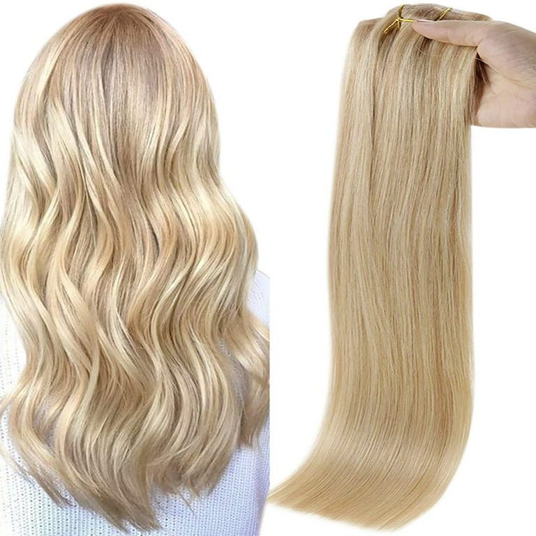 Full Shine 16 inch Seamless Clip in Hair Extension Human Hair Extensions Clip in Straight Platinum Blonde Remy Hair Extensons 8 Pcs 100g, White