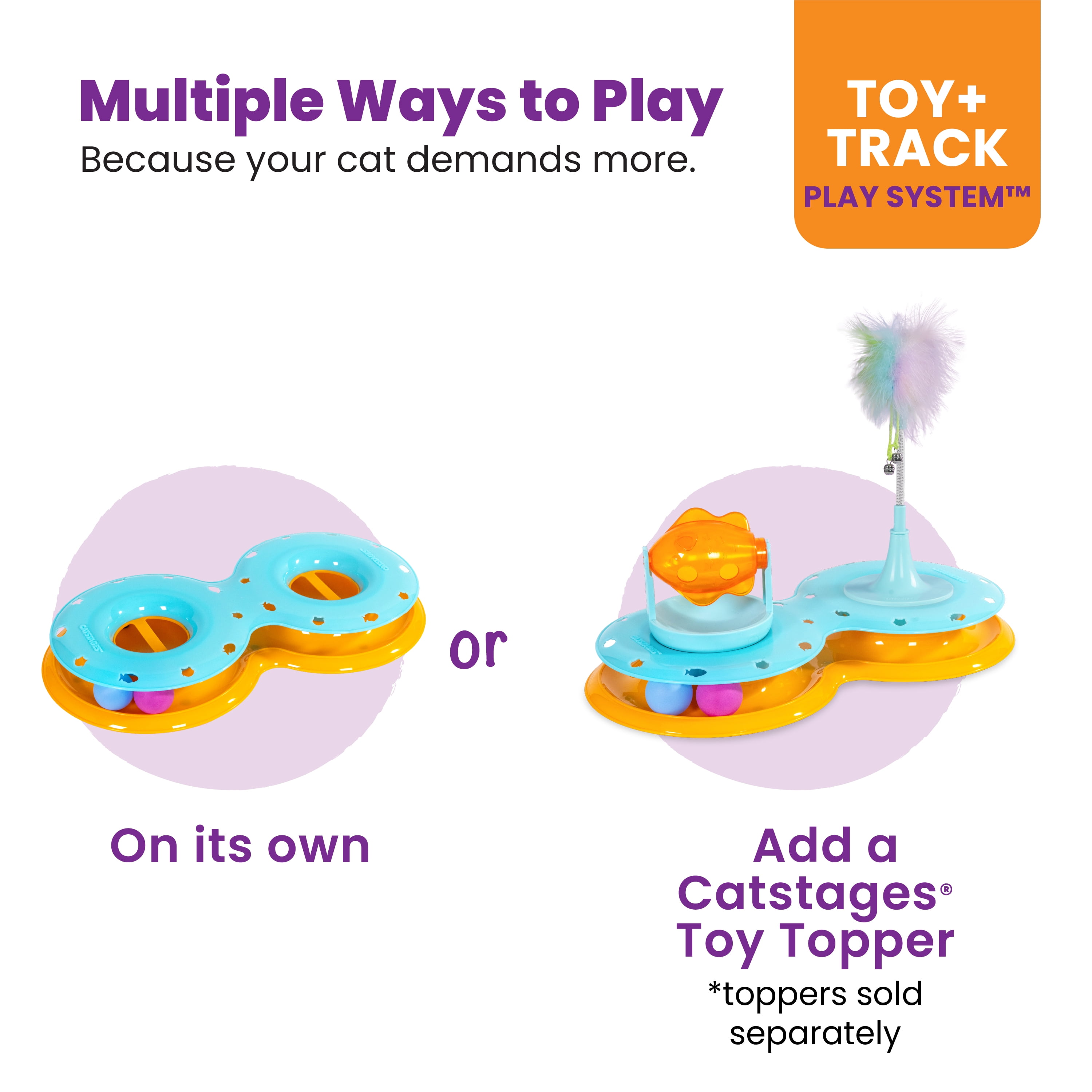 Catstages Meowsome Infinity Ball Track for Cats, Figure-8 Shaped, Compatible with 2-in-1 Topper Toys, Blue