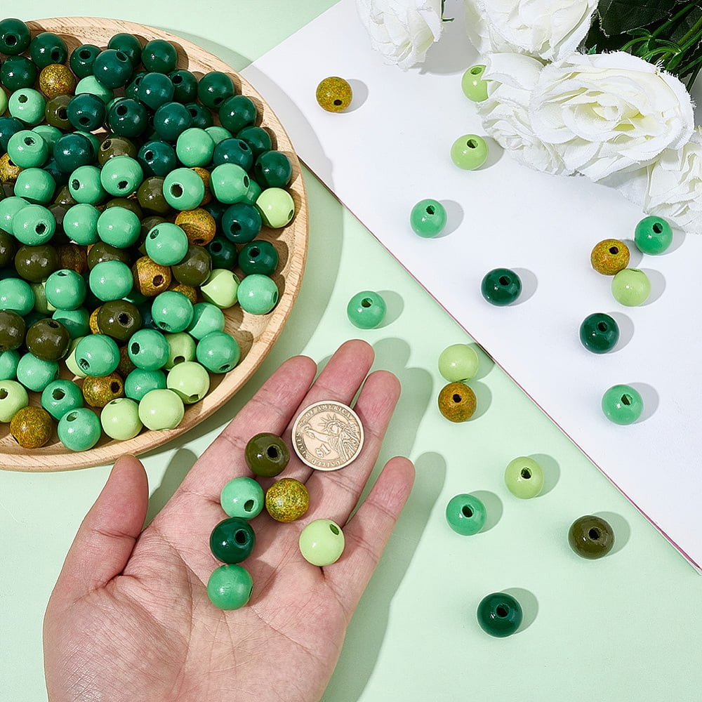 210Pcs 7 Colors Spray Painted Wood European Beads Large Hole Round Beads Green 15~16x14.5~16mm Hole: 3.5~4mm 30pcs/color