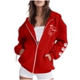 thumbnail image 3 of Feancey Womens Fashion Full Zip Hoodies Cute Cat Dog Paw Print Sweatshirt Jacket Lightweight Fleece Lined Hooded Jackets with Pockets Y2K Clothes Red S, 3 of 7