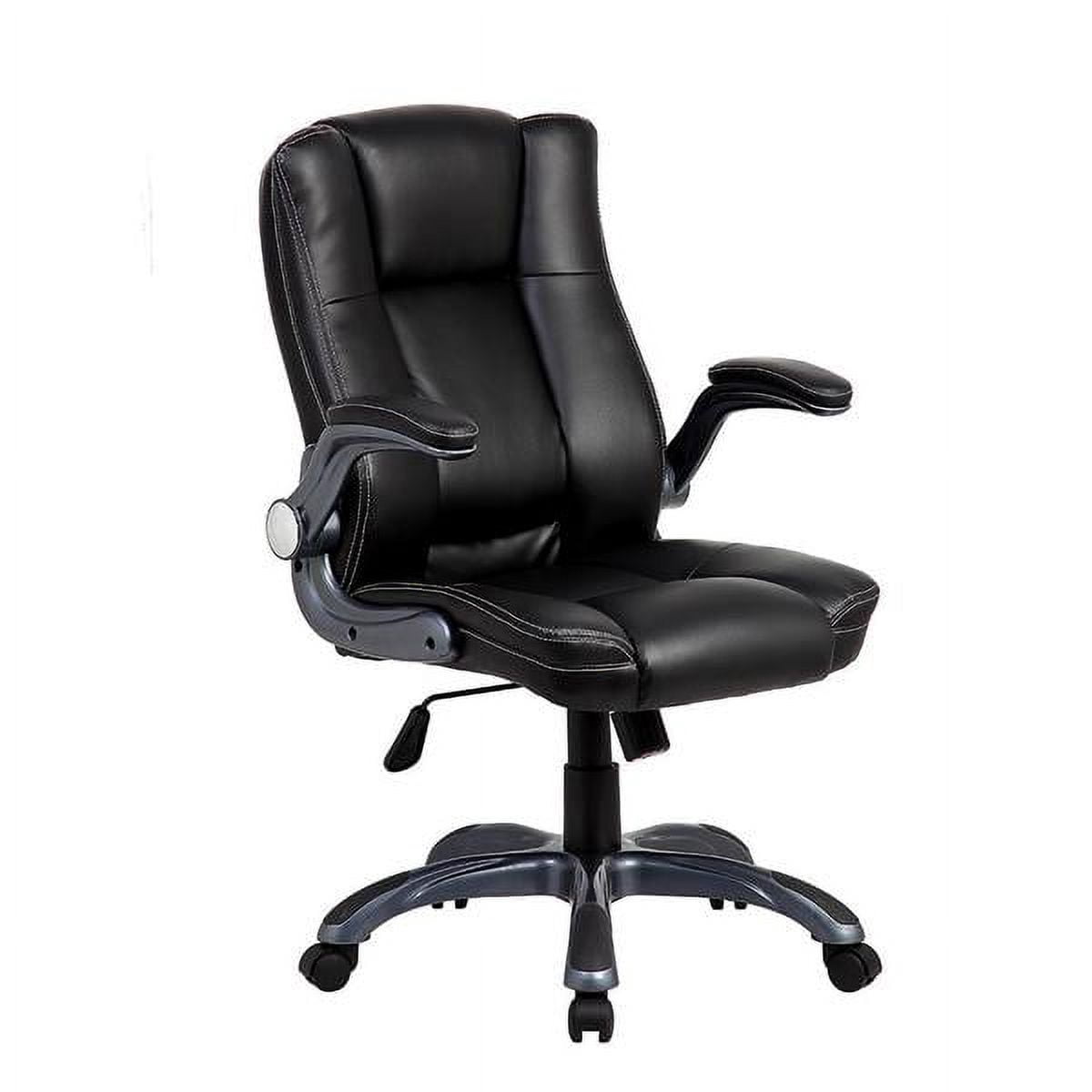 Techni Mobili Ergonomic Faux Leather Office Chair – Ultra-Padded Executive Desk Chair with Flip-Up Armrests, Height Adjustable, Tilt Control, and Smooth-Rolling Wheels, Black