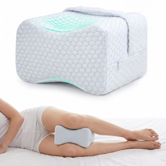 Alylo Memory Foam Knee Pillow for Side Sleepers, Ergonomic Leg Cushion with Adjustable Strap for Hip & Back Support, White