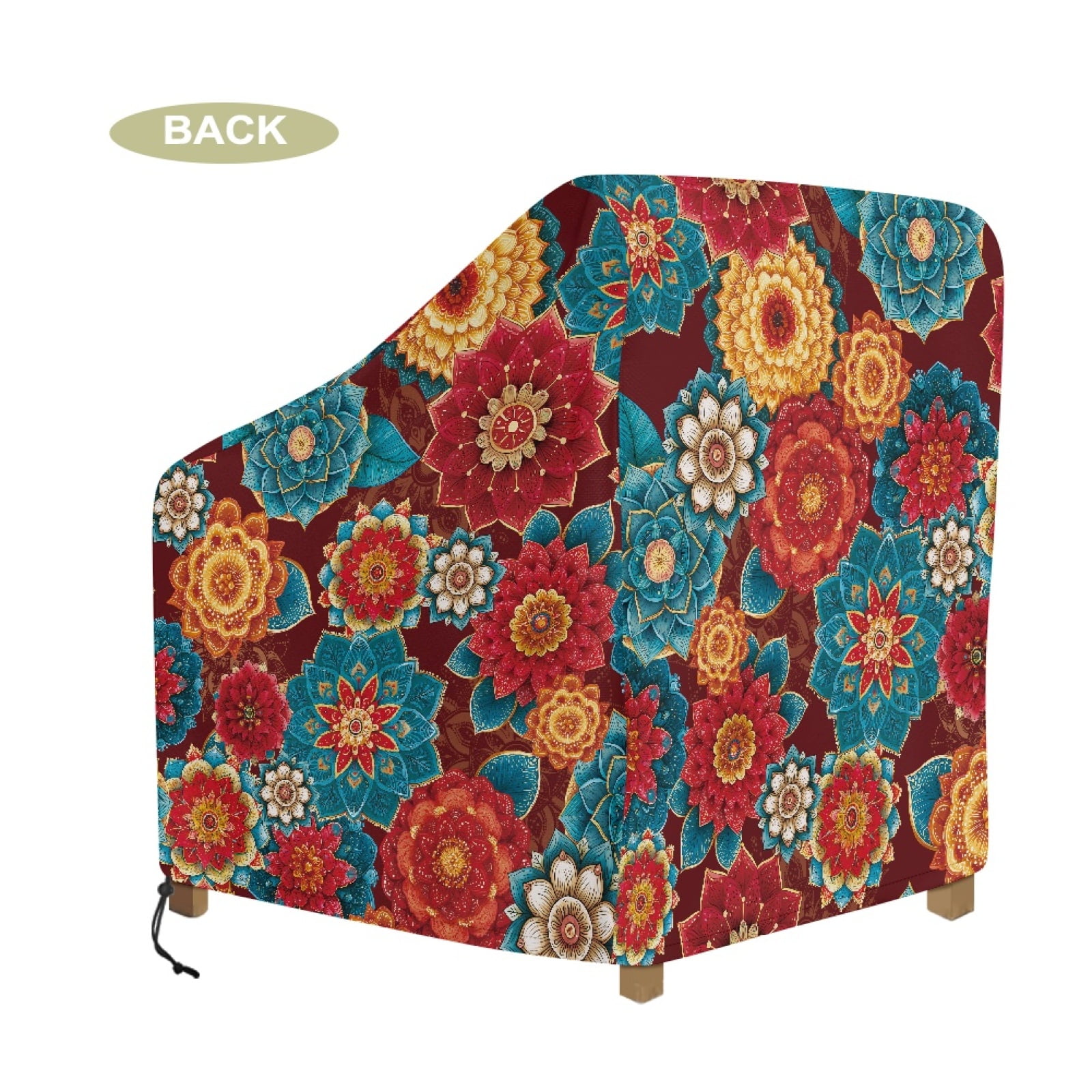 Renewold Waterproof Outdoor Chair Covers UV Protection Dust Proof Swivel Outdoor Chair Cover for Patio Lawn Furniture Fits up to 29W x 33D x 36H Inches, Bohemian Flower Red Blue
