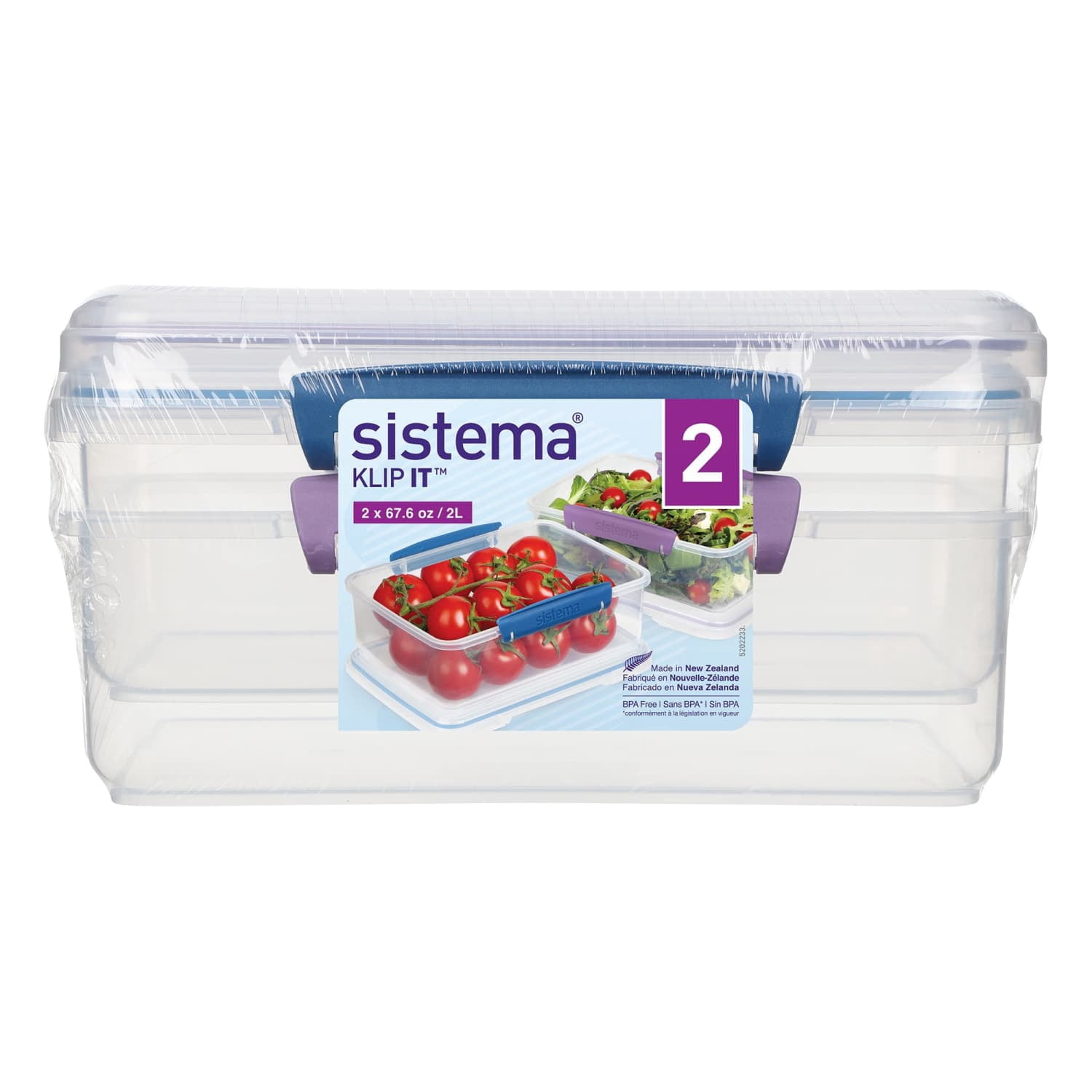 (2 pack) Sistema Klip It 2L Plastic Food Storage Containers, 2-Pack