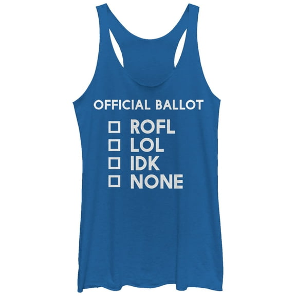 Women's Lost Gods Election Ballot LOL IDK  Racerback Tank Top Royal Blue Heather Medium