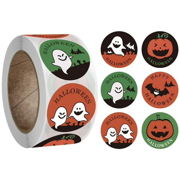 Paquete de etiquetas adhesivas decorativas para Halloween. 1 rollo de 500 pegatinas para decorar fiestas de Halloween.