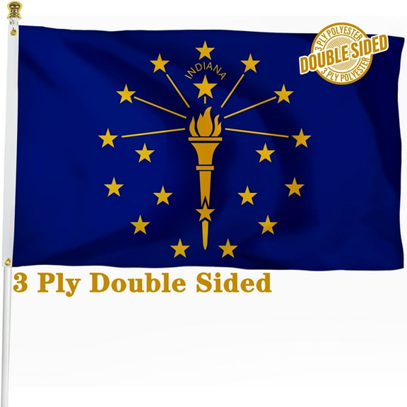 Indiana State Flag 3x5ft, 3 Ply Double Sided Polyester IN Flag with Vibrant Print/4 Rows Hemming/Brass Grommets