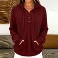 thumbnail image 5 of Women's Ribbed Knit Hoodies Half Button V Neck Drawstring Hooded Sweatshirt Long Sleeve Loose Casual Pullover Tops for Fall Winter Wine, 5 of 6