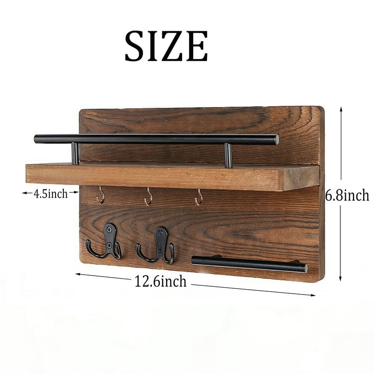 Hanobe Rustic Key Holder for Wall Wood Key Hangers for Wall Decorative with 5 Key Hooks Mail Organizer with Shelf Home Decor for Entryway