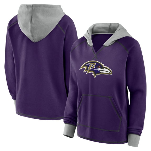 Women's Logo Athletic Purple Baltimore Ravens Boom Fleece Pullover V-Neck Hoodie