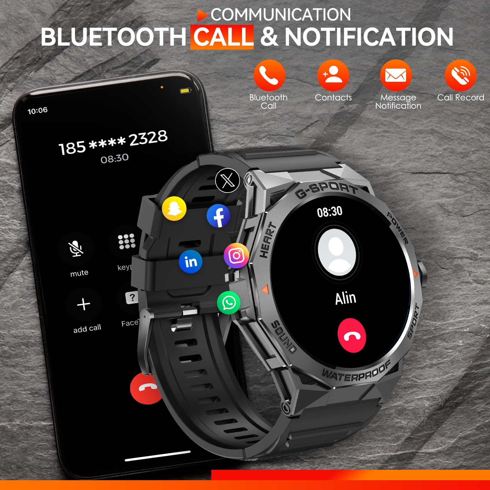 XAXRE Military Smart Watch for Men, 1.43" AMOLED Watch with AI Voice, 100+ Sports Modes Fitness Smartwatch for iOS Android Phones