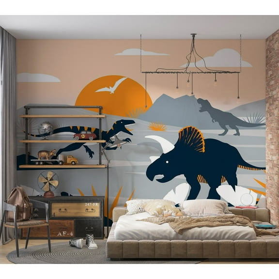 Kids Wallpaper Wall Mural - Abstract Dinosaurs Landscape